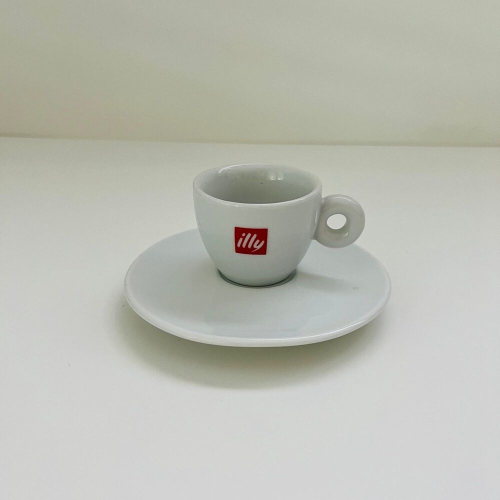 ILLY Classic Red White Logo Porcelain Espresso Coffee Mug Cup With Saucer
